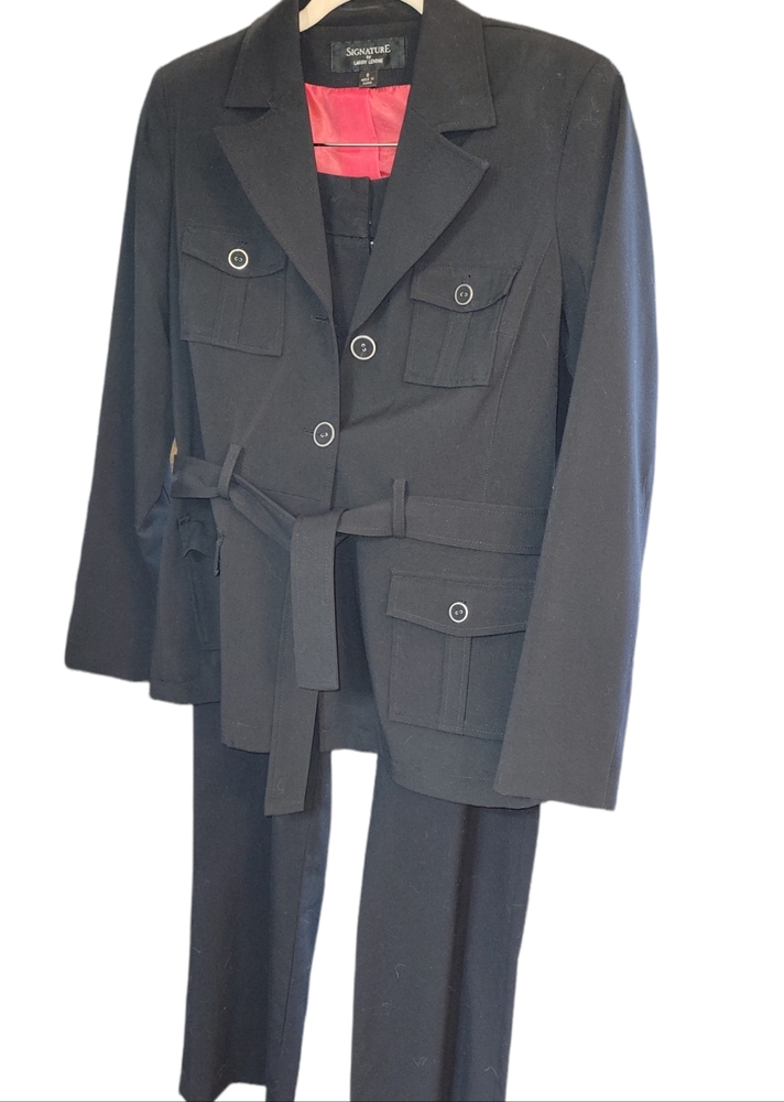 Signature by Larry Levine Belted Waist Pantsuit Pants Suit and Jacket sz…